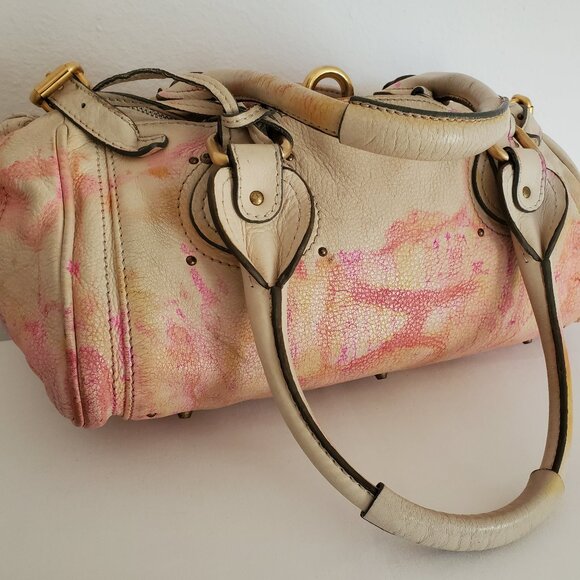 Chloe Leather purse lock bag dyed painted pink white yellow beige orange ivory - Picture 10 of 14